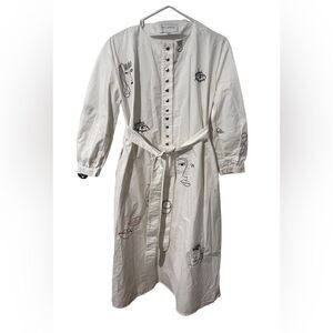 Mr. Larkin Denim Miller Dress hilma embroidery lips faces